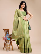 Shree Shyam Fashion Light Green Banarasi silk Woven Zari Work Traditional Tassel Saree | Grocsy
