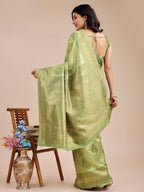 Shree Shyam Fashion Light Green Banarasi silk Woven Zari Work Traditional Tassel Saree | Grocsy