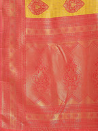 Shree Shyam Fashion Yellow & Red Banarasi silk Woven Zari Work Traditional Tassel Saree | Grocsy