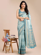 Shree Shyam Fashion Sea Green Banarasi silk Woven Zari Work Traditional Tassel Saree | Grocsy
