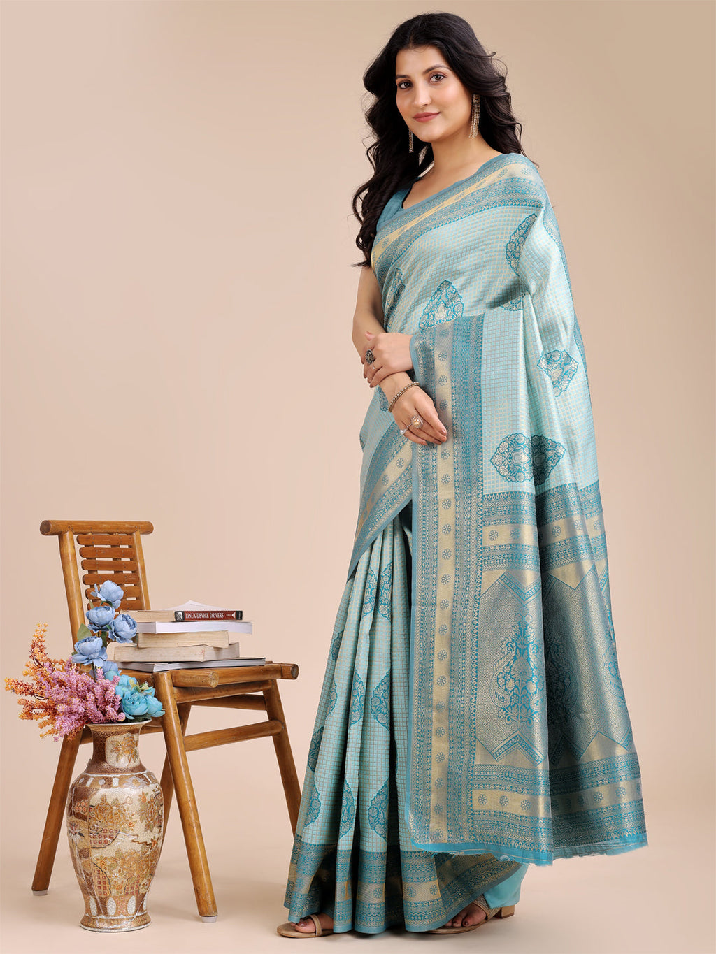 Shree Shyam Fashion Sea Green Banarasi silk Woven Zari Work Traditional Tassel Saree | Grocsy