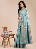 Shree Shyam Fashion Sea Green Banarasi silk Woven Zari Work Traditional Tassel Saree | Grocsy