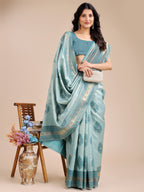 Shree Shyam Fashion Sea Green Banarasi silk Woven Zari Work Traditional Tassel Saree | Grocsy