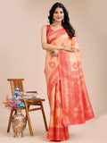 Shree Shyam Fashion Orange & Red Banarasi silk Woven Zari Work Traditional Tassel Saree | Grocsy