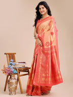 Shree Shyam Fashion Orange & Red Banarasi silk Woven Zari Work Traditional Tassel Saree | Grocsy