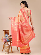 Shree Shyam Fashion Orange & Red Banarasi silk Woven Zari Work Traditional Tassel Saree | Grocsy