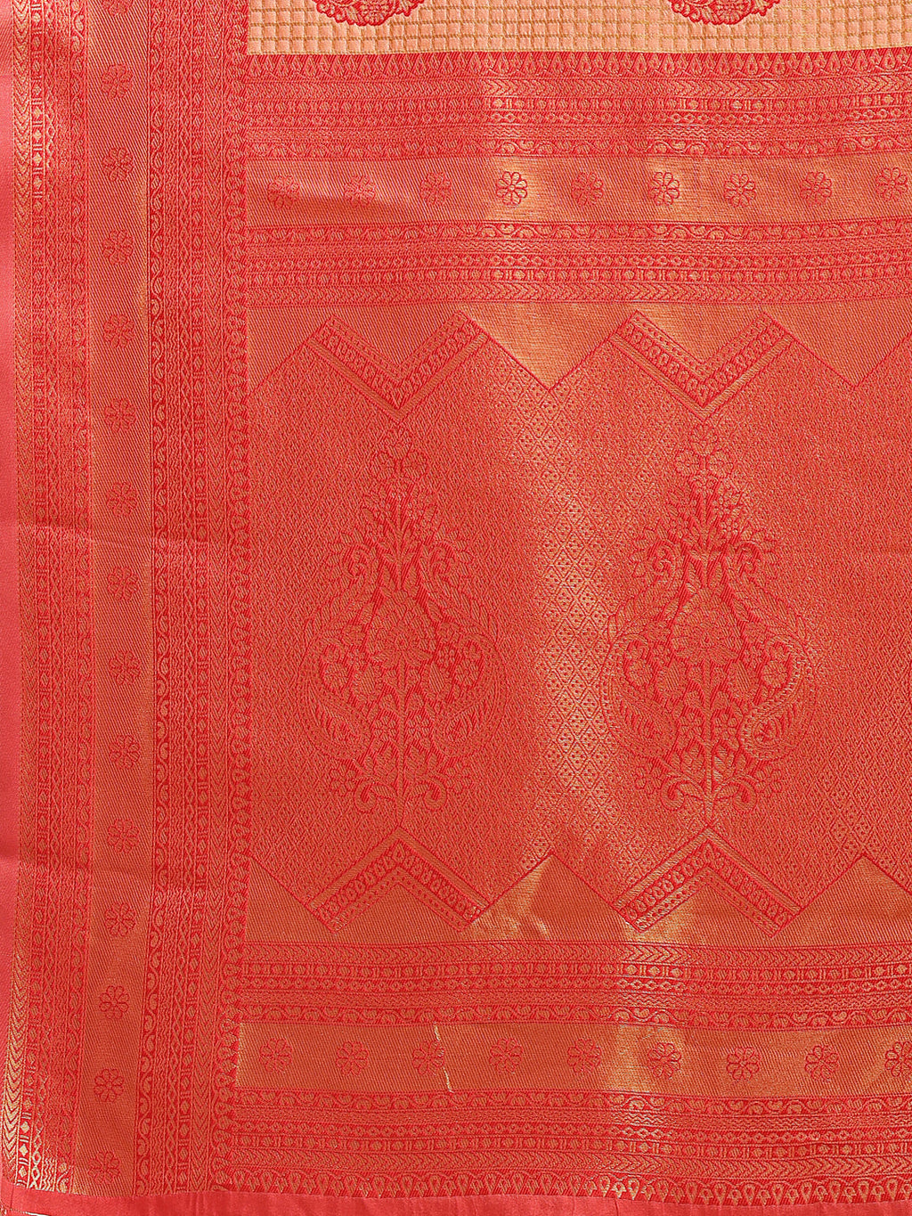 Shree Shyam Fashion Orange & Red Banarasi silk Woven Zari Work Traditional Tassel Saree | Grocsy