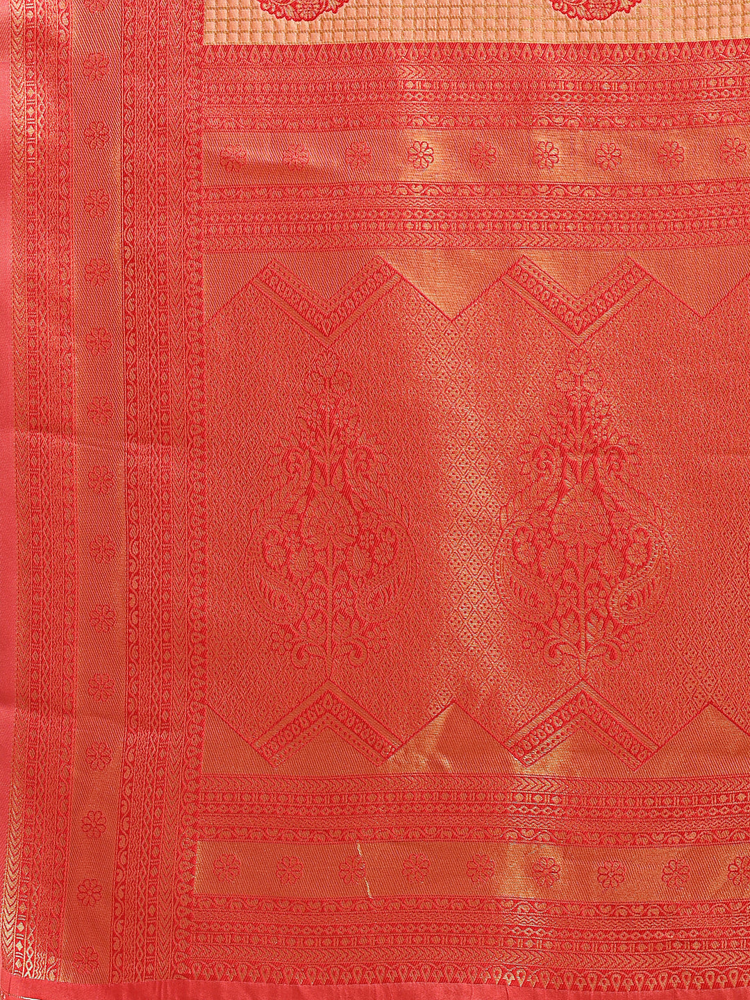 Shree Shyam Fashion Orange & Red Banarasi silk Woven Zari Work Traditional Tassel Saree | Grocsy