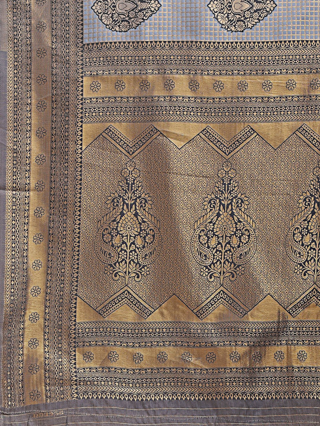 Shree Shyam Fashion Grey Banarasi silk Woven Zari Work Traditional Tassel Saree | Grocsy