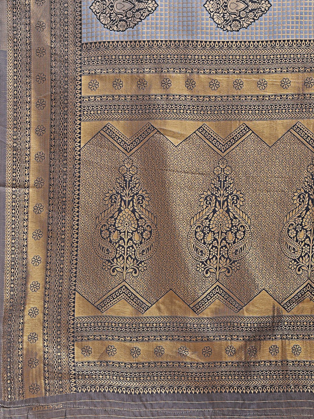 Shree Shyam Fashion Grey Banarasi silk Woven Zari Work Traditional Tassel Saree | Grocsy