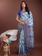 Shree Shyam Fashion Stylish Sky Blue Linen Cotton Saree with Woven Design - Lightweight Elegance for Everyday Grace | Grocsy