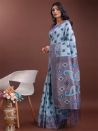 Shree Shyam Fashion Stylish Sky Blue Linen Cotton Saree with Woven Design - Lightweight Elegance for Everyday Grace | Grocsy