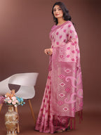 Shree Shyam Fashion Stylish Light Pink Linen Cotton Saree with Woven Design - Lightweight Elegance for Everyday Grace | Grocsy