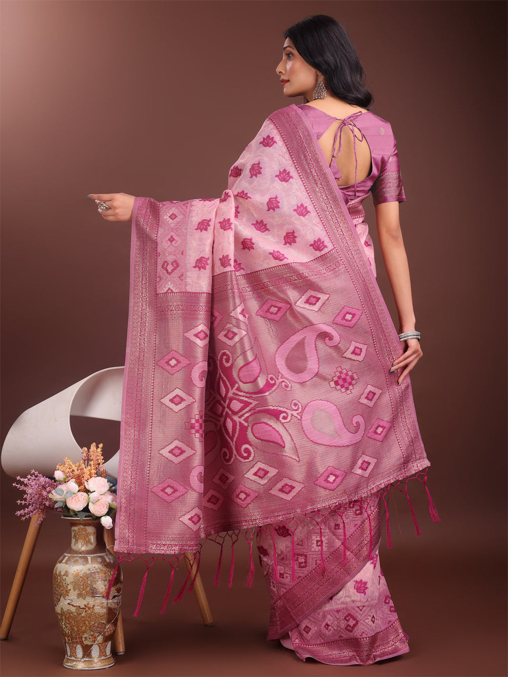Shree Shyam Fashion Stylish Light Pink Linen Cotton Saree with Woven Design - Lightweight Elegance for Everyday Grace | Grocsy