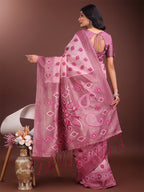 Shree Shyam Fashion Stylish Light Pink Linen Cotton Saree with Woven Design - Lightweight Elegance for Everyday Grace | Grocsy