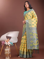 Shree Shyam Fashion Stylish Yellow Linen Cotton Saree with Woven Design - Lightweight Elegance for Everyday Grace | Grocsy