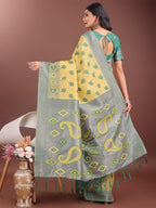Shree Shyam Fashion Stylish Yellow Linen Cotton Saree with Woven Design - Lightweight Elegance for Everyday Grace | Grocsy