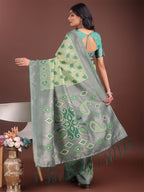 Shree Shyam Fashion Stylish Light Green Linen Cotton Saree with Woven Design - Lightweight Elegance for Everyday Grace | Grocsy