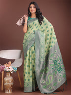 Shree Shyam Fashion Stylish Light Green Linen Cotton Saree with Woven Design - Lightweight Elegance for Everyday Grace | Grocsy