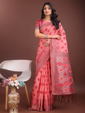 Shree Shyam Fashion Stylish Peach Linen Cotton Saree with Woven Design - Lightweight Elegance for Everyday Grace | Grocsy
