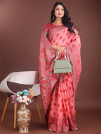 Shree Shyam Fashion Stylish Peach Linen Cotton Saree with Woven Design - Lightweight Elegance for Everyday Grace | Grocsy