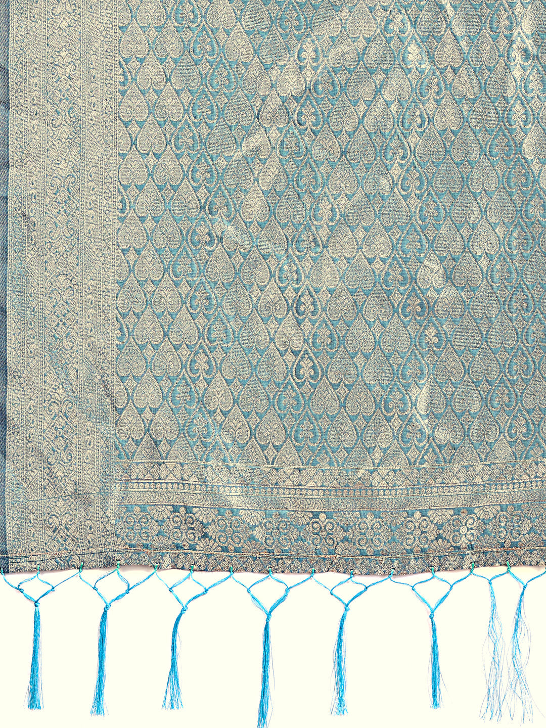 Shree Shyam Fashion Graceful Sky Blue Lichi Silk Saree with Contrast Blue Woven Border & Floral Zari Design - Wedding & Festive Wear | Grocsy