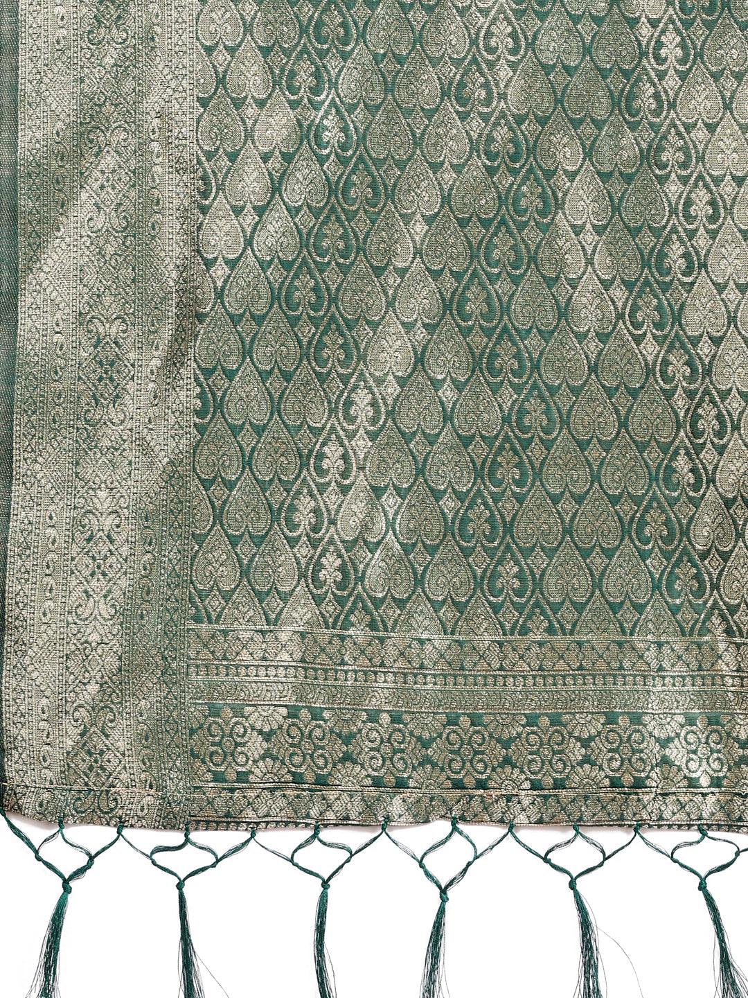 Shree Shyam Fashion Graceful Green Lichi Silk Saree with Contrast Blue Woven Border & Floral Zari Design - Wedding & Festive Wear | Grocsy
