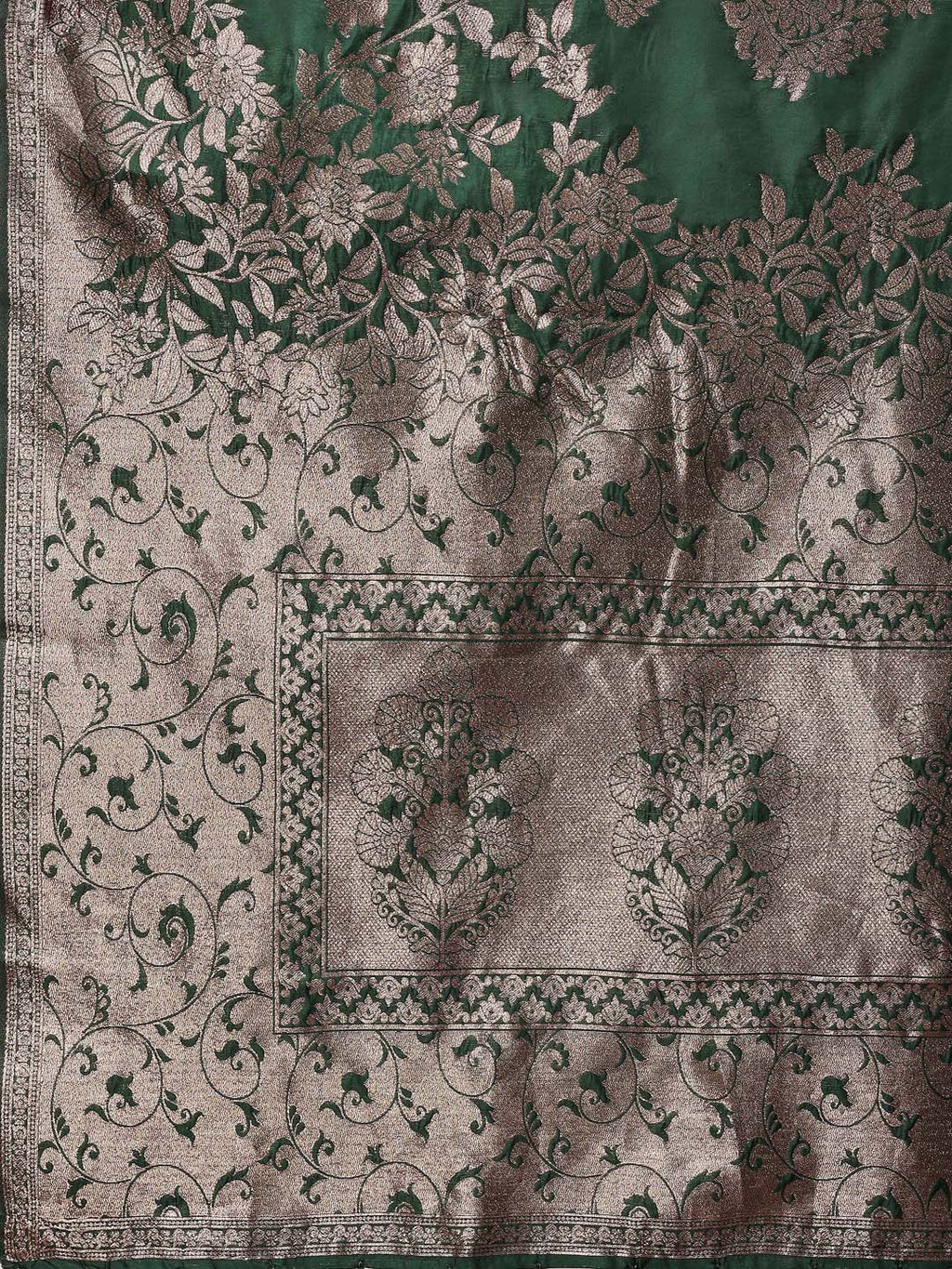 Shree Shyam Fashion Emerald Green Banarasi Silk Saree with Zari Floral Work - Elegance Woven in Every Thread | Grocsy
