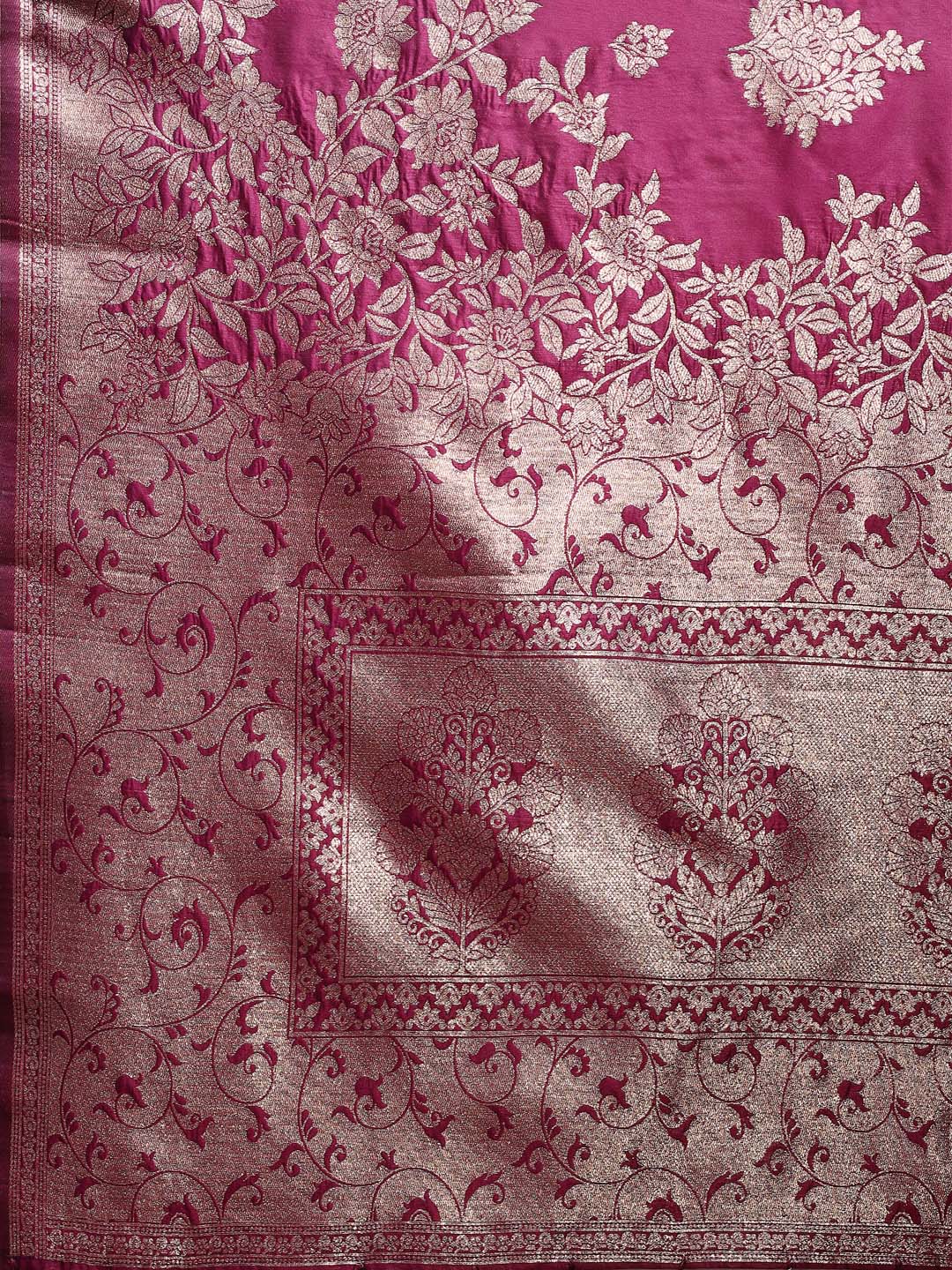 Shree Shyam Fashion Emerald Purple Banarasi Silk Saree with Zari Floral Work - Elegance Woven in Every Thread | Grocsy
