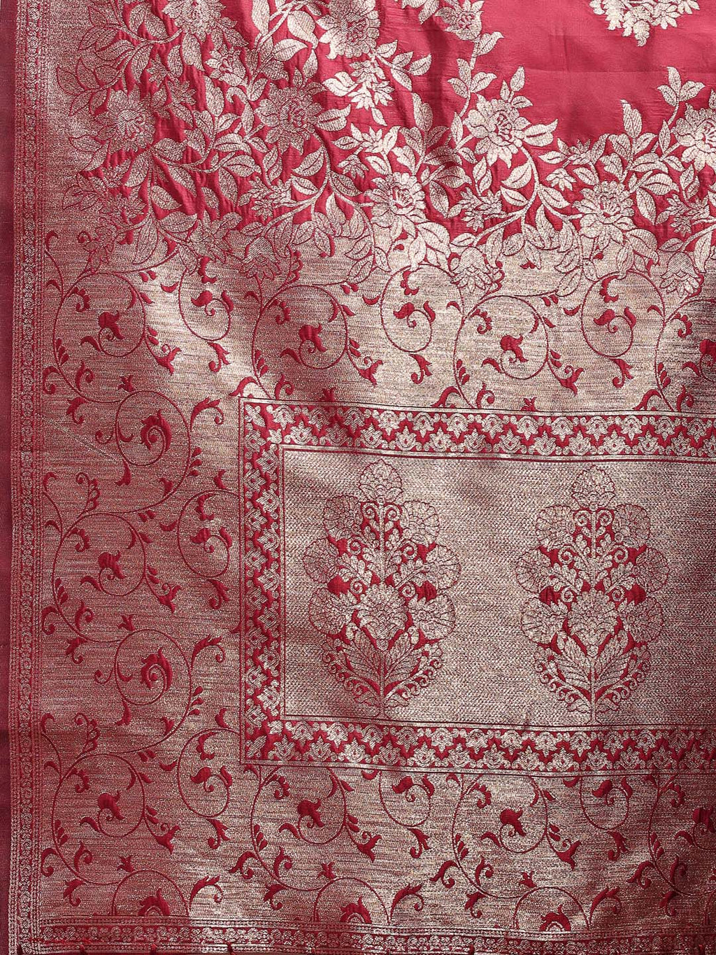 Shree Shyam Fashion Emerald Maroon Banarasi Silk Saree with Zari Floral Work - Elegance Woven in Every Thread | Grocsy