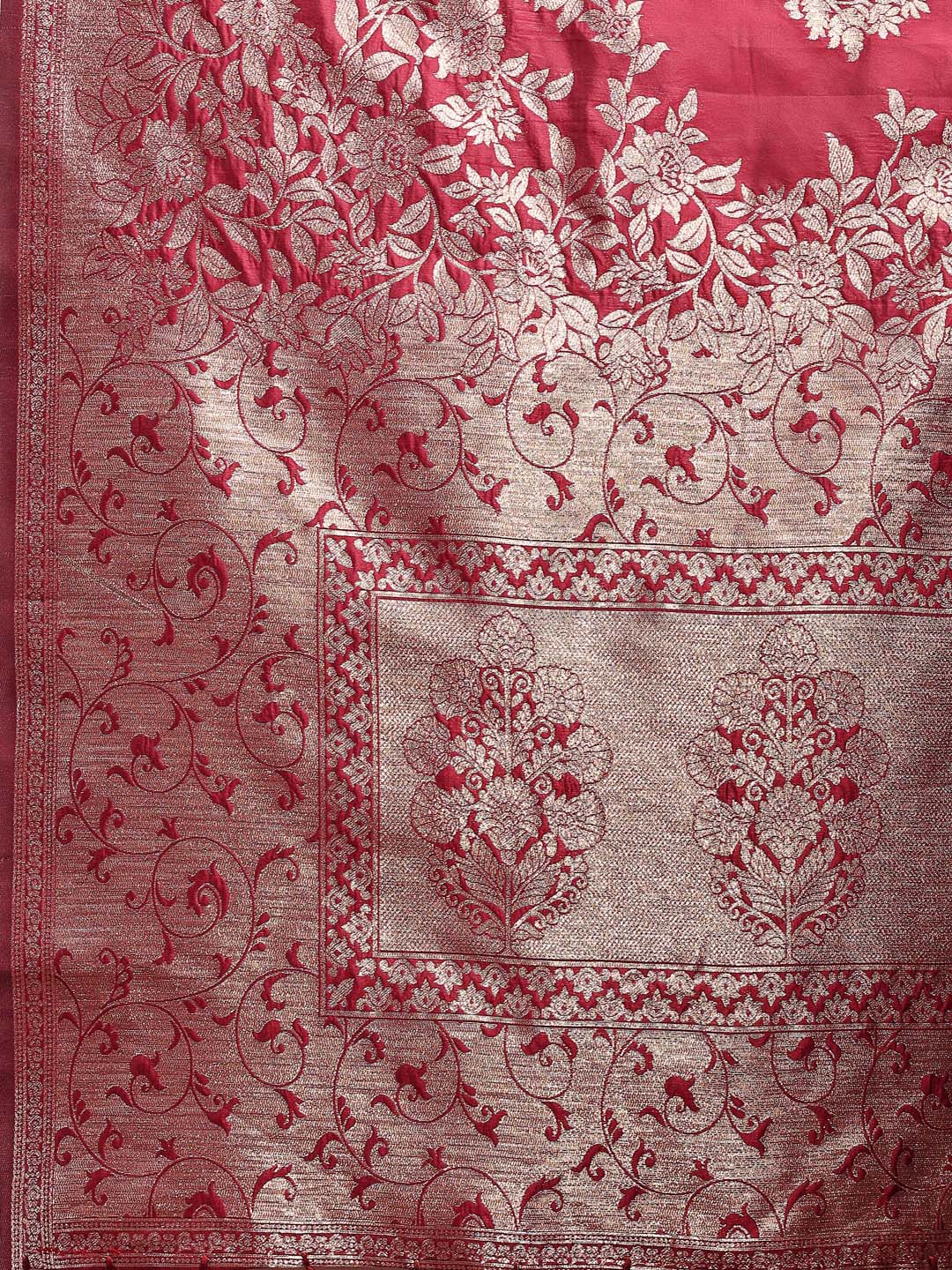 Shree Shyam Fashion Emerald Maroon Banarasi Silk Saree with Zari Floral Work - Elegance Woven in Every Thread | Grocsy