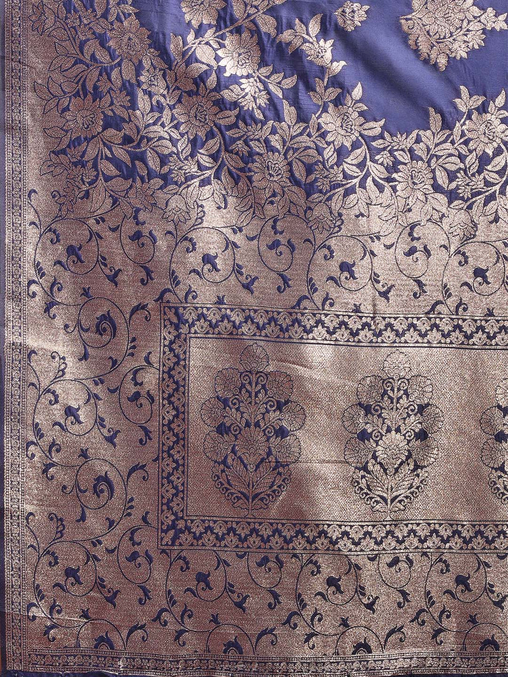 Shree Shyam Fashion Emerald Navy Blue Banarasi Silk Saree with Zari Floral Work - Elegance Woven in Every Thread | Grocsy