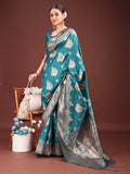 Shree Shyam Fashion Emerald Sea Green Banarasi Silk Saree with Zari Floral Work - Elegance Woven in Every Thread | Grocsy