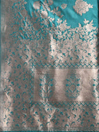 Shree Shyam Fashion Emerald Sea Green Banarasi Silk Saree with Zari Floral Work - Elegance Woven in Every Thread | Grocsy