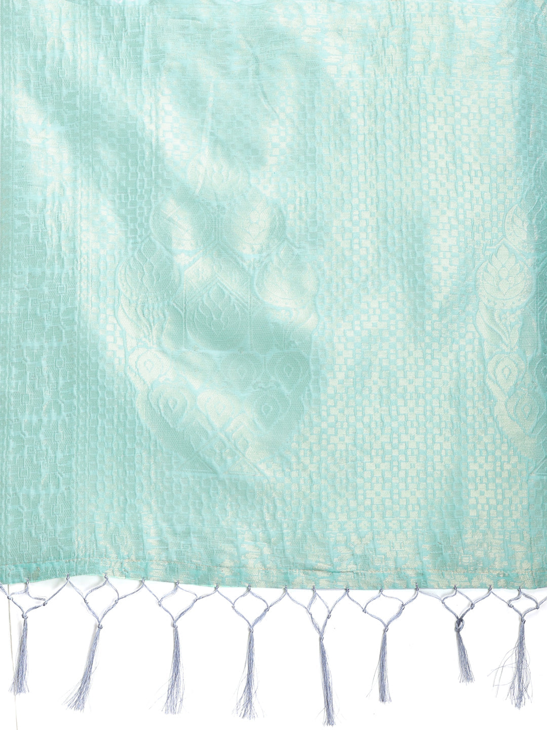 Shree Shyam Fashion Sea Green Cotton Woven Zari Work Traditional Tassel Saree | Grocsy