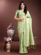 Shree Shyam Fashion Light Green Cotton Woven Zari Work Traditional Tassel Saree | Grocsy