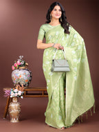 Shree Shyam Fashion Light Green Cotton Woven Zari Work Traditional Tassel Saree | Grocsy