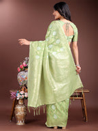 Shree Shyam Fashion Light Green Cotton Woven Zari Work Traditional Tassel Saree | Grocsy