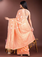 Shree Shyam Fashion Orange Cotton Woven Zari Work Traditional Tassel Saree | Grocsy