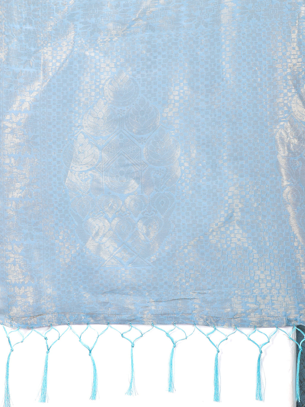 Shree Shyam Fashion Sky Blue Cotton Woven Zari Work Traditional Tassel Saree | Grocsy