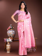 Shree Shyam Fashion Pink Cotton Woven Zari Work Traditional Tassel Saree | Grocsy
