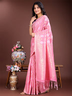 Shree Shyam Fashion Pink Cotton Woven Zari Work Traditional Tassel Saree | Grocsy