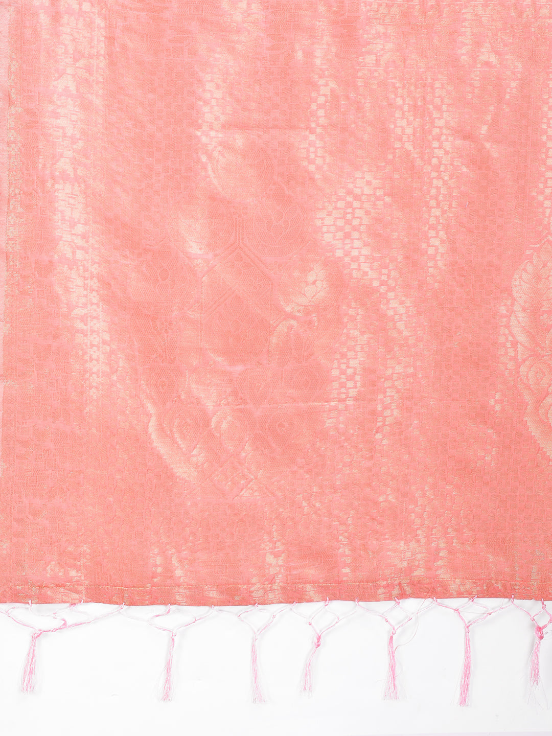 Shree Shyam Fashion Peach Cotton Woven Zari Work Traditional Tassel Saree | Grocsy