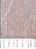 Shree Shyam Fashion Elegant Sea Green Linen Cotton Saree with Silver Zari Border & Geometric Weave - Daily,Office & Festive Wear | Grocsy