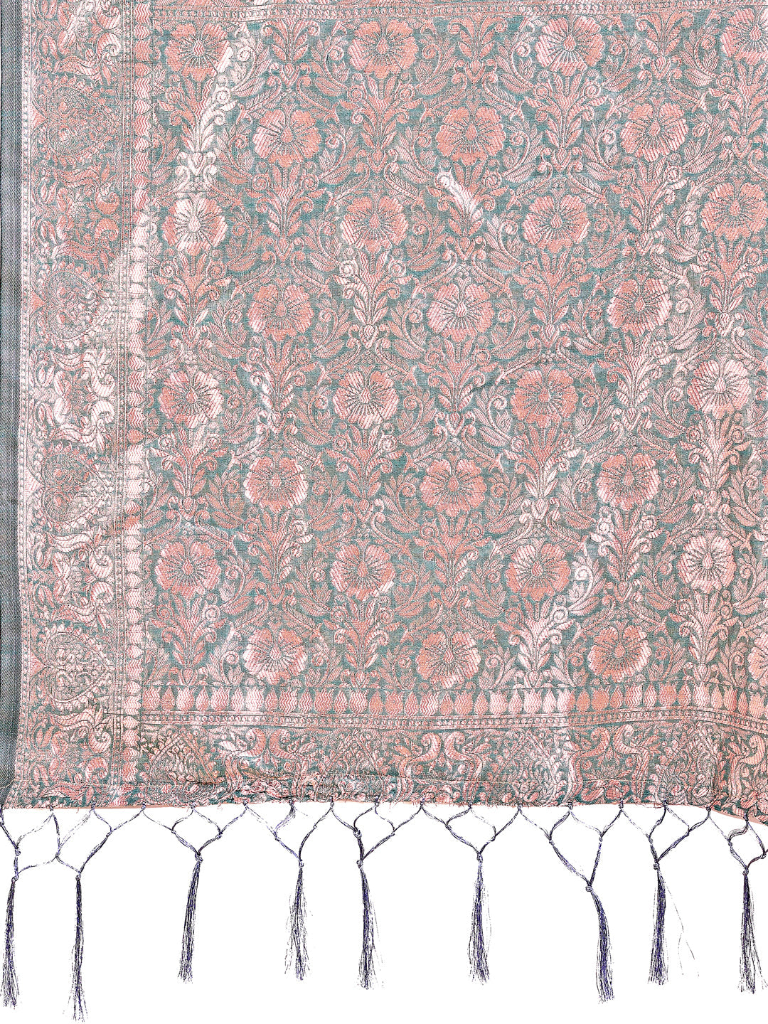 Shree Shyam Fashion Elegant Sea Green Linen Cotton Saree with Silver Zari Border & Geometric Weave - Daily,Office & Festive Wear | Grocsy