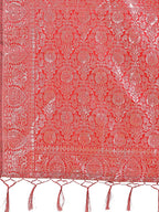 Shree Shyam Fashion Elegant Red Linen Cotton Saree with Silver Zari Border & Geometric Weave - Daily,Office & Festive Wear | Grocsy
