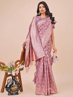 Shree Shyam Fashion Elegant Purple Linen Cotton Saree with Silver Zari Border & Geometric Weave - Daily,Office & Festive Wear | Grocsy