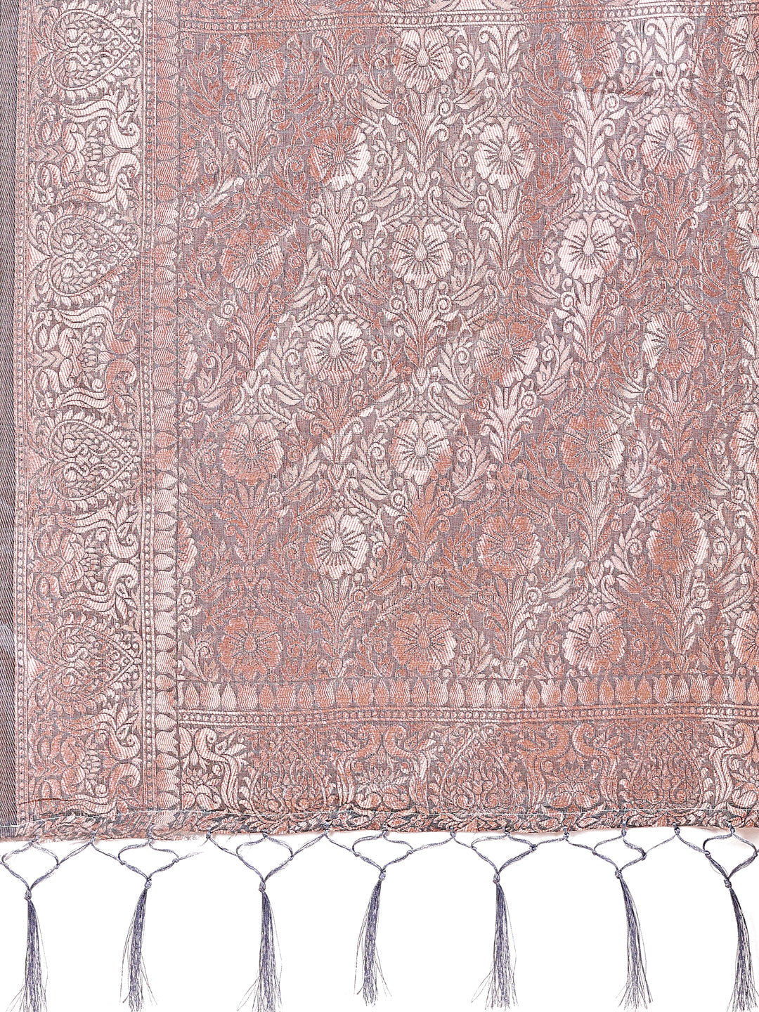Shree Shyam Fashion Elegant Grey Linen Cotton Saree with Silver Zari Border & Geometric Weave - Daily,Office & Festive Wear | Grocsy