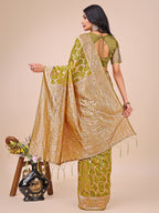 Shree Shyam Fashion Elegant Olive Green Linen Cotton Saree with Silver Zari Border & Geometric Weave - Daily,Office & Festive Wear | Grocsy
