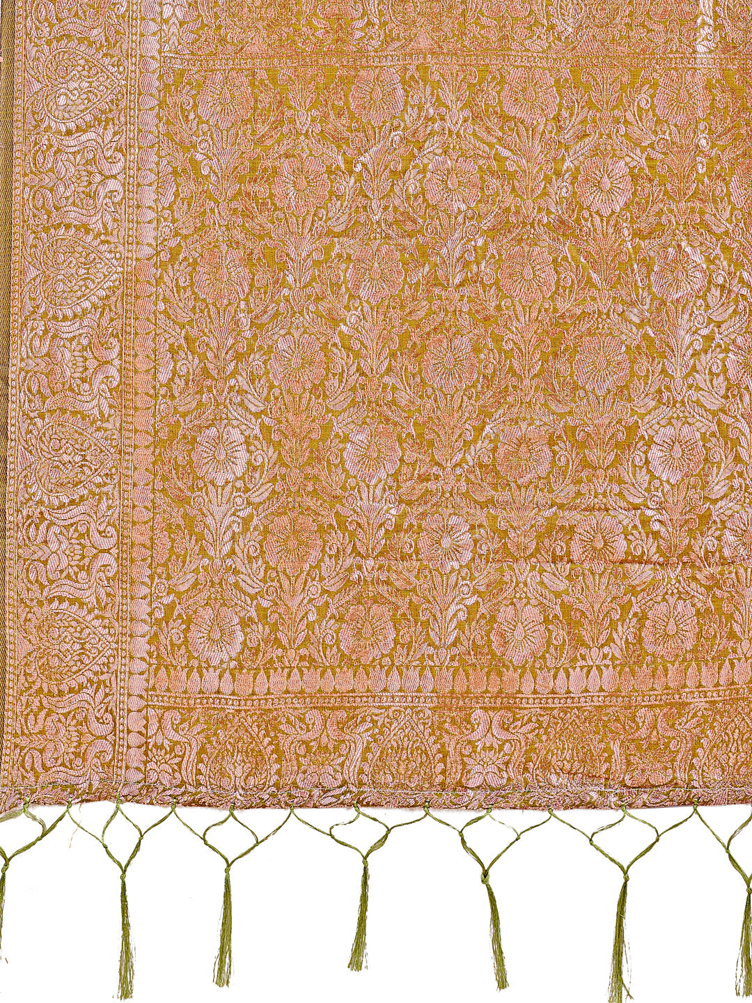 Shree Shyam Fashion Elegant Olive Green Linen Cotton Saree with Silver Zari Border & Geometric Weave - Daily,Office & Festive Wear | Grocsy